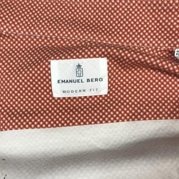 Emanuel Berg Shirt Mens L/XL 17 Red White Modern Fit Stretch Button Up Dress - Picture 2 of 11